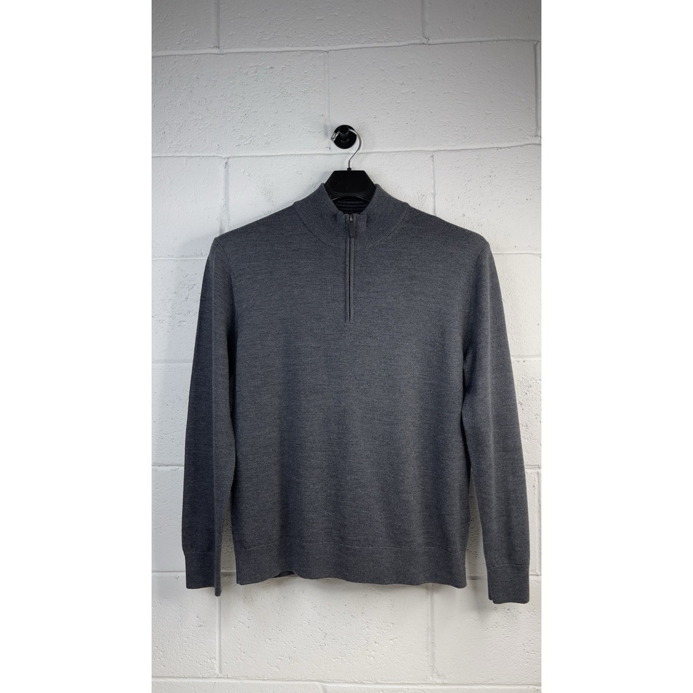 UNTUCKit Sweater Men Gray 100% Extra Fine Merino Wool 1/4 Zip Pullover Size M